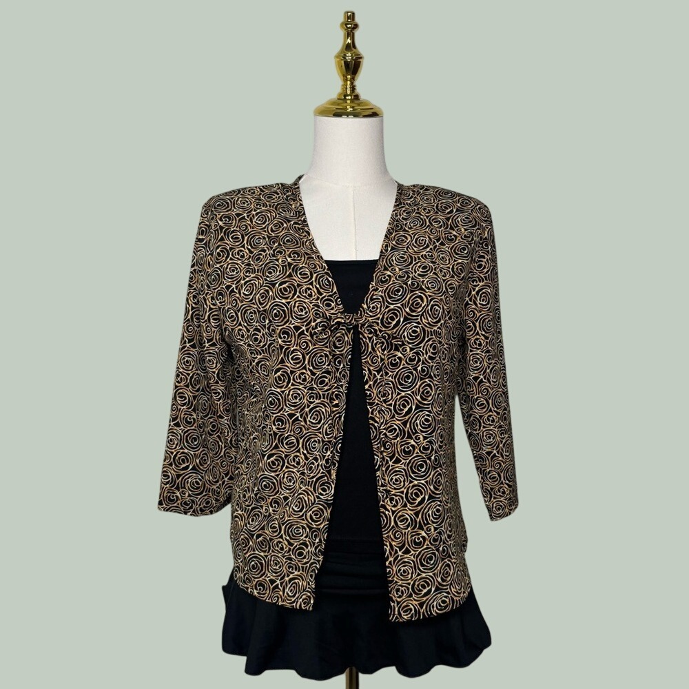 vintage 1980s - 1990s california grown open front shoulder‎ pads black gold chic